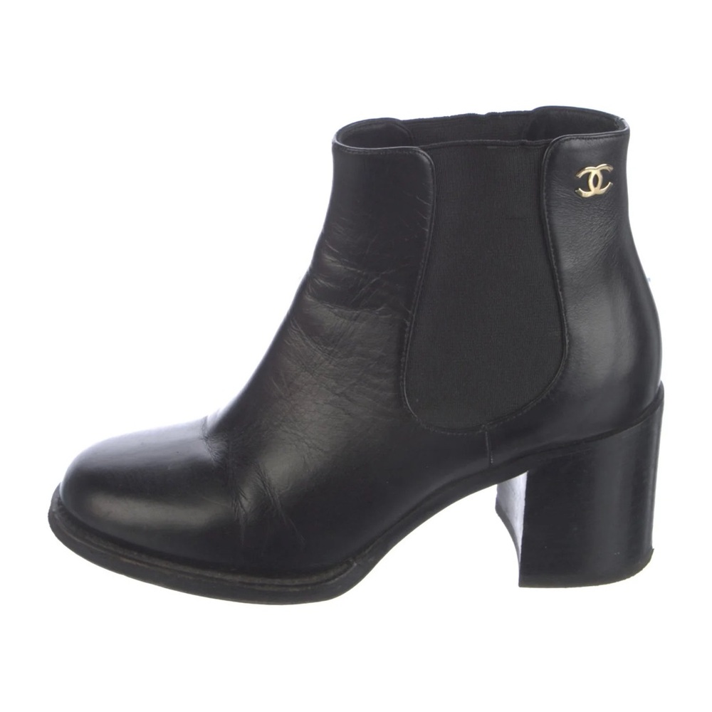 CHANEL Black Ankle Booties with Gold Logo